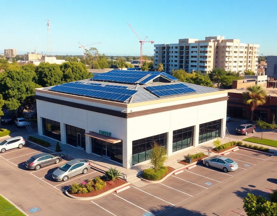 Prédio comercial com sistema fotovoltaico na cobertura